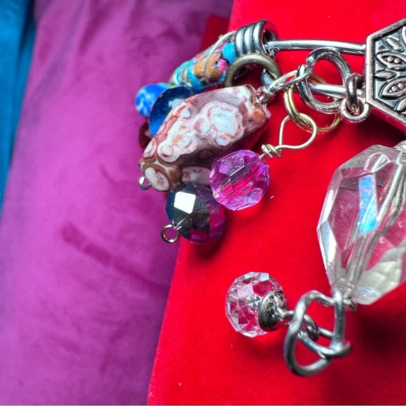 Handmade charm bracelet beaded Assemblage Bangle Thrashed Trashed Fabric shreds - Picture 6 of 14